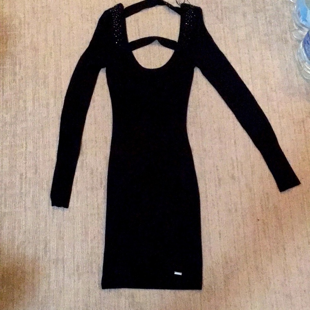 Black Guess sweater dress with black rhinestones.